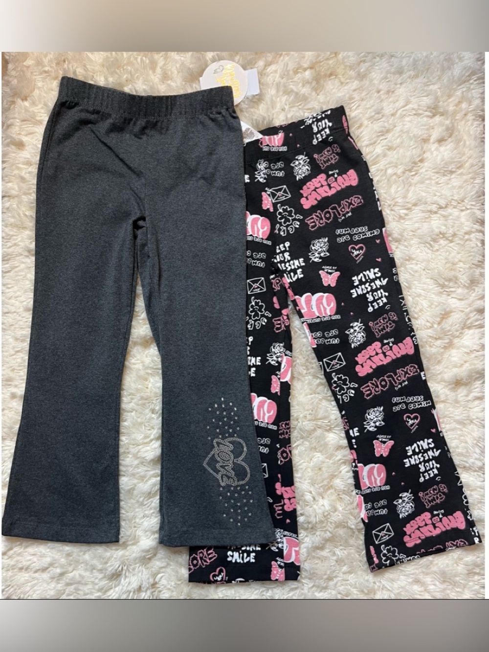 Sweet Butterfly Girls Size 5/6 Stretch Knit Flare Pants 2 Piece Set Gray & Black